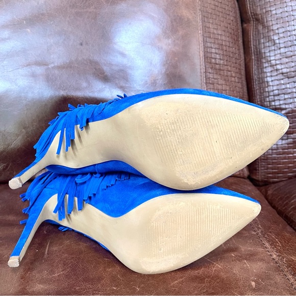Steve Madden Cobalt Blue Suede Fringe Stiletto Booties Size 10 - Picture 8 of 11
